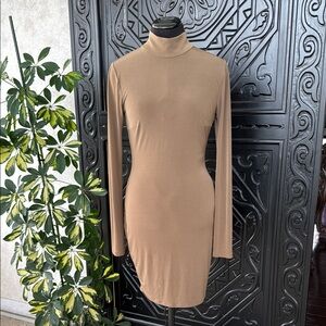 Tan Long Sleeve Turtleneck Dress